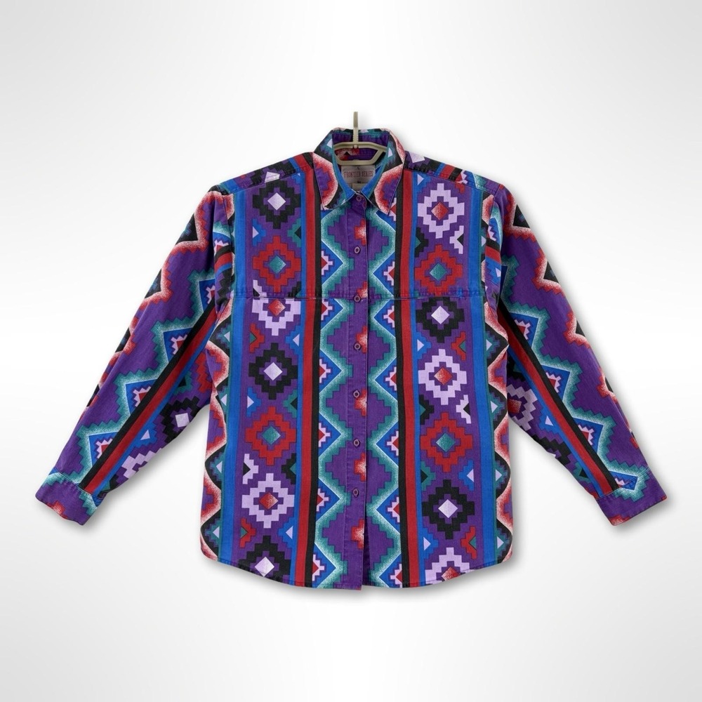 Wrangler Frontier Womens L Aztec Western Geometric Button Front Shirt - Picture 1 of 6